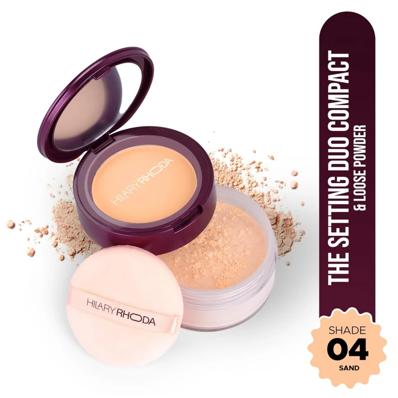 Hilary Rhoda Compact & Loose Powder | Sand | 2-in-1 Setting Powder for Oil Control & Matte Finish | Weightless | Blends Effortlessly | Long-Lasting | Hides Imperfections, for Indian Skintone | (Shade 04) 32g - Thumbnail 2
